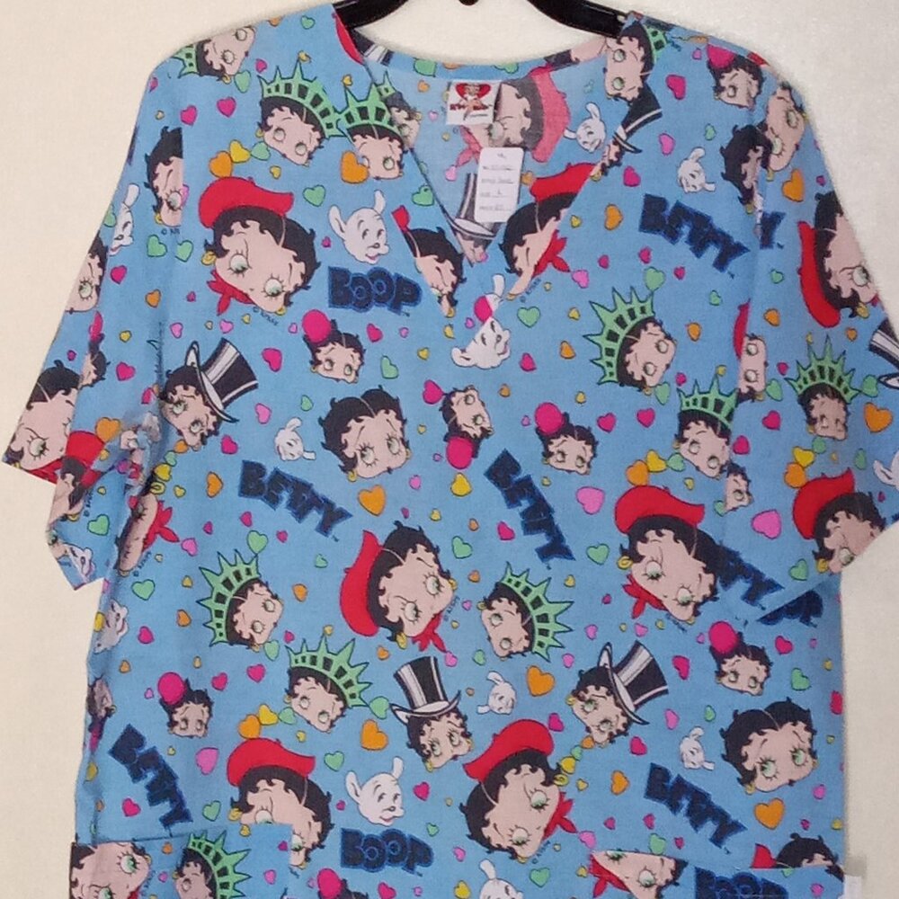 Betty Boop Blue/Multicolor L Scrub Top